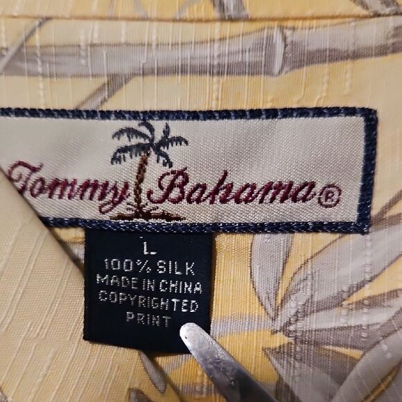 Tommy Bahama Yellow Bamboo Print Silk Shirt - Picture 2 of 7